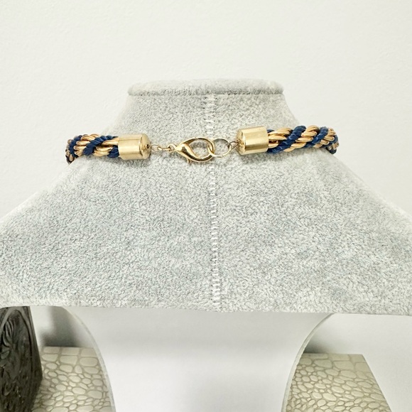 Vintage Gold Plated Twisted Rope With Navy Blue Cord Necklace - Picture 4 of 4